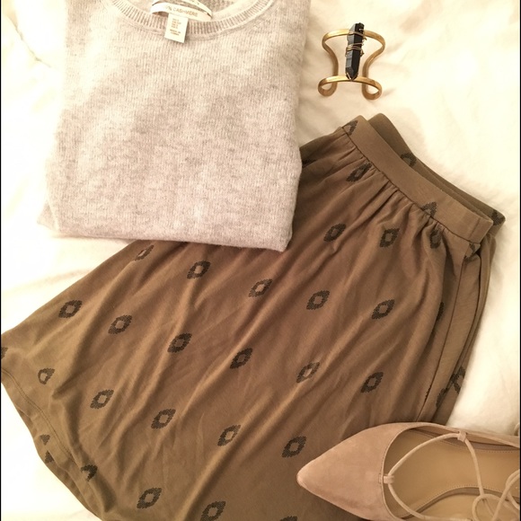 Army Green Tribal Print Skirt