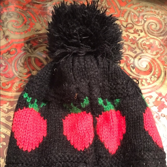 Cutest beanie ever with strawberries and pearls - Picture 2 of 3