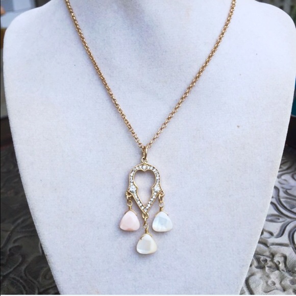 Peach, Pave Stones & Mother of Pearl Boho Necklace