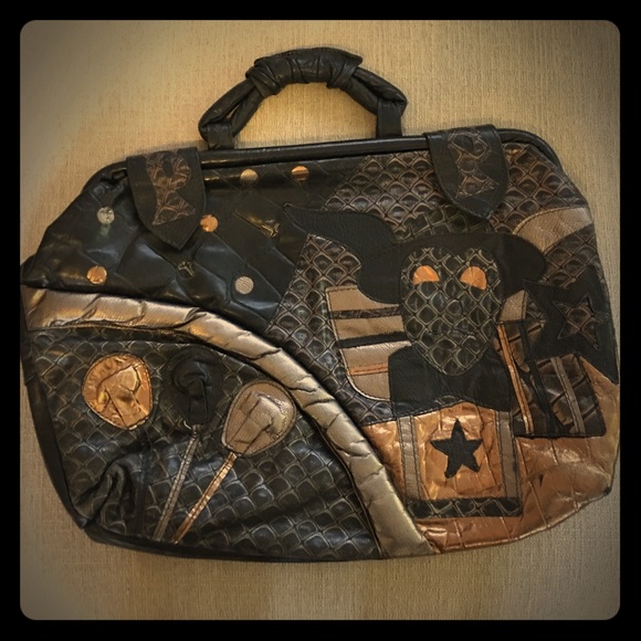 Vintage 1980's Leather Patchwork Handbag