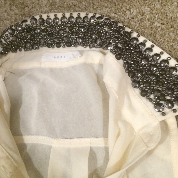 Lush Tops - Cream open shoulder studded blouse Lush Tops - Cream open shoulder studded blouse