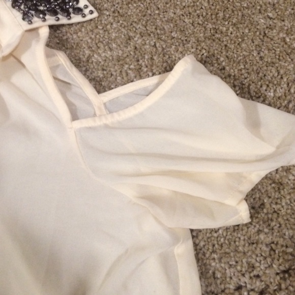 Lush Tops - Cream open shoulder studded blouse Lush Tops - Cream open shoulder studded blouse