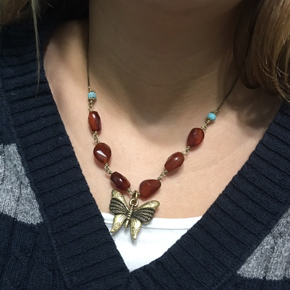 Lucky Brand Butterfly Beaded Boho Necklace - Picture 2 of 4