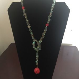 Genuine turquoise & red stone lariat necklace