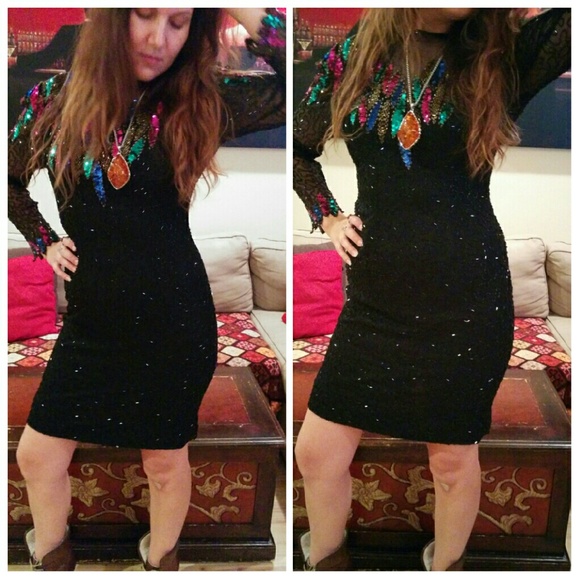 Vintage Dresses & Skirts - Disco diva 80s sequin and beaded dress