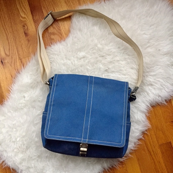Coach Handbags - Coach Blue Canvas and Leather Messenger Bag