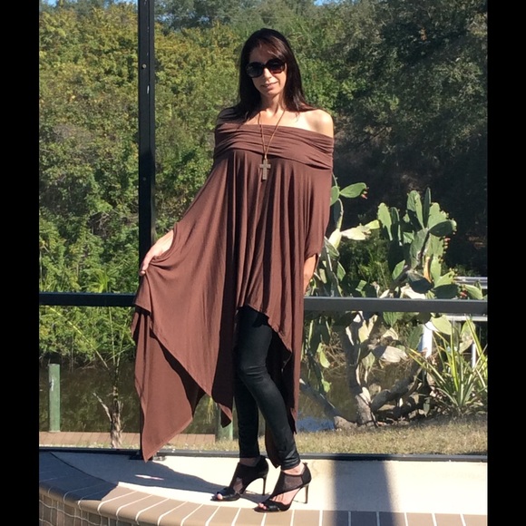 📣 Liquidation 📣 Brown Asymmetrical Poncho - Picture 3 of 4