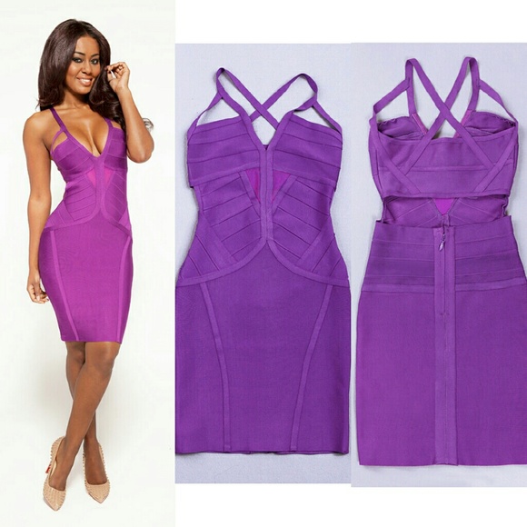 New Years Eve Royal Purple Bandage Dress - Picture 4 of 5