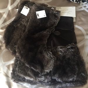 Faux fur stockings and tree skirt dark brown