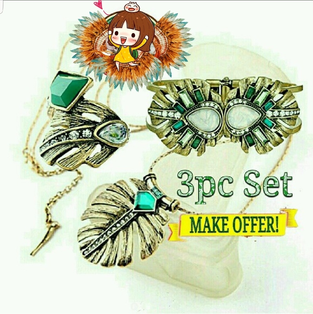 SALE! 3pc Bohemian Goldtone Crystal & Gem Set
