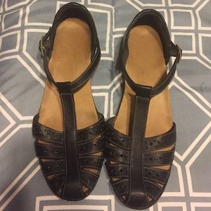 Black closed toe Clark sandals