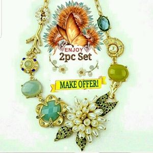 SALE! 2pc Bohemian Goldtone Gem & Pearl Set