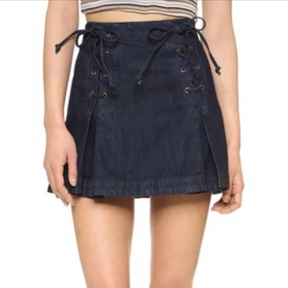 Free People Dresses & Skirts - Free people lace up dark denim skirt
