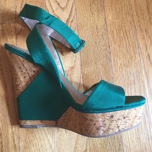 BCBGeneration green cork 8.5 ankle-wrap wedges.