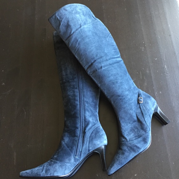Blue Suede Knee High Boots.