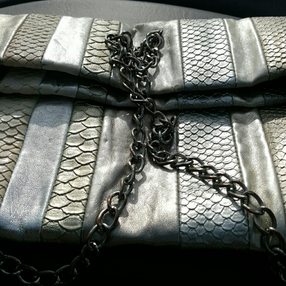 Aldo snake skin bag cream silver clutch minor wear