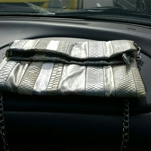 Aldo snake skin bag cream silver clutch minor wear