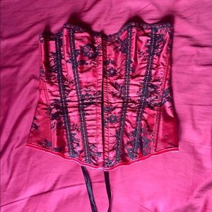 Red with black lace corset top- Medium