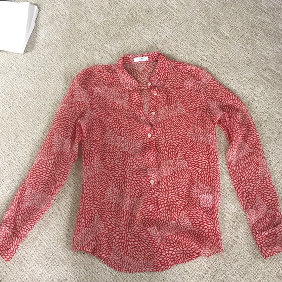 Equipment sheer red and white printed blouse XS