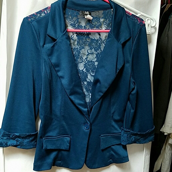 Blue jacket with lace detail