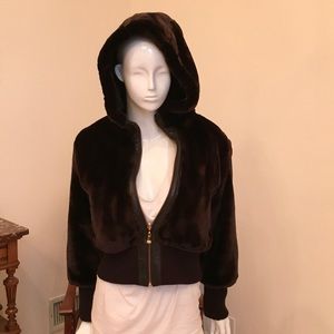 Brown leather/fur Baby Phat hooded jacket