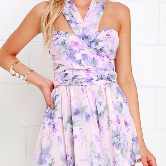 Lulu's Lavender Floral Print Convertible Romper