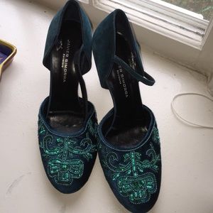 Stunning Javier Simorra teal sequined heels size37