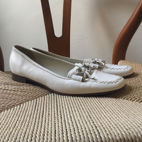 White Leather Prada Loafers