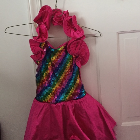 Rainbow, hot pink, sequin costume