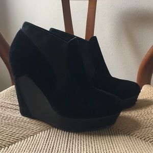 Black Suede Wedge Ankle Boots