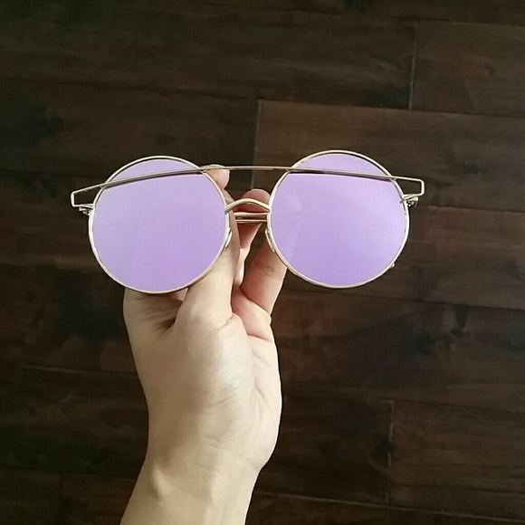 Purple Mirrored Oversized Round Sunglasses - Picture 2 of 4