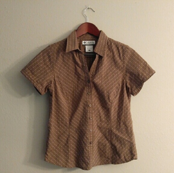 Columbia Brown Textured Button Down Blouse - Picture 1 of 3