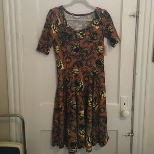 NWT Lularoe Nicole dress mustard floral.
