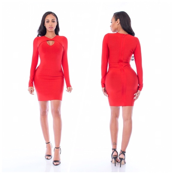 (SOLD) Alpha Red Key Hole Bandage Dress - Picture 2 of 4