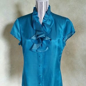 TALBOTS DARK TEAL CAP SLEEVE BLOUSE