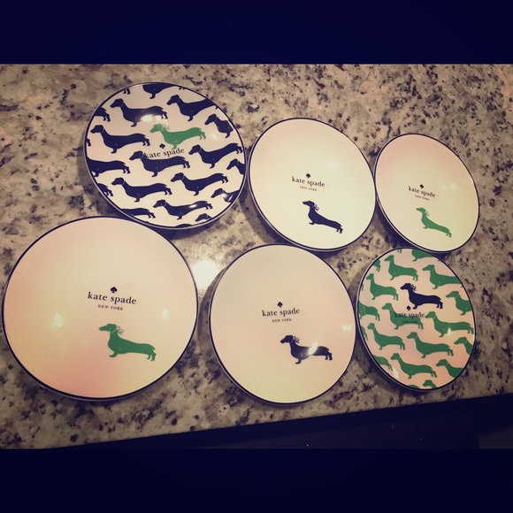 Kate Spade Dachshund Dog dessert dish SET