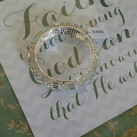 Silver Rhinestone encrusted Bangle - Picture 2 of 3