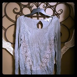 Lauren Conrad gray lace sweater with keyhole back