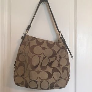 Brown & tan signature Coach hobo purse