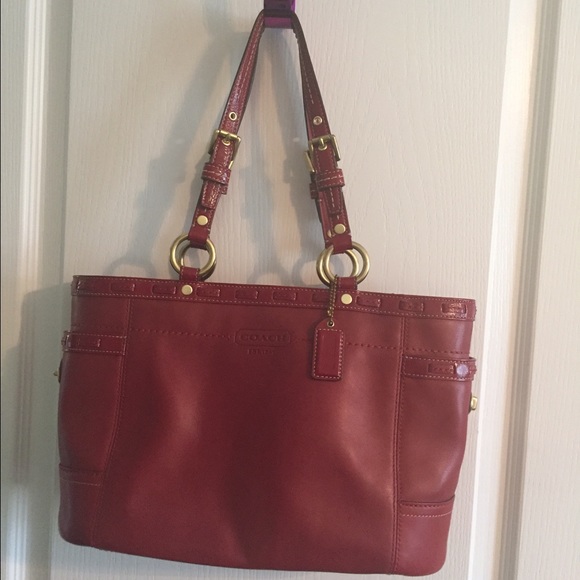Red smooth leather Coach purse