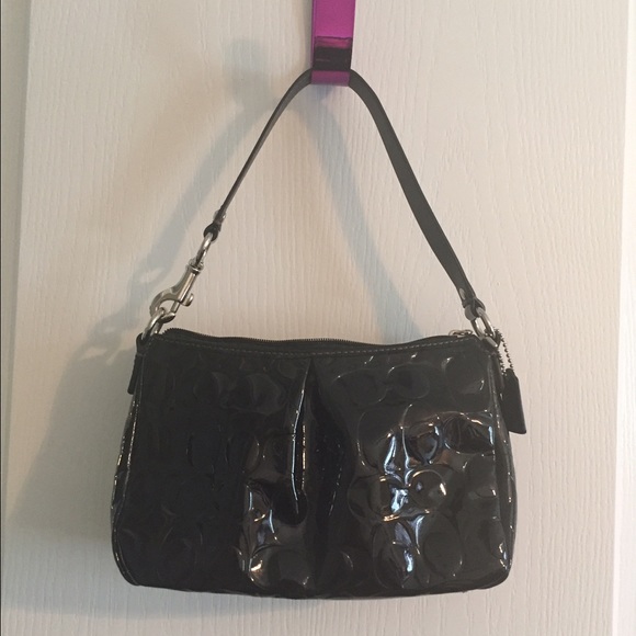 Black patent leather signature Coach handbag