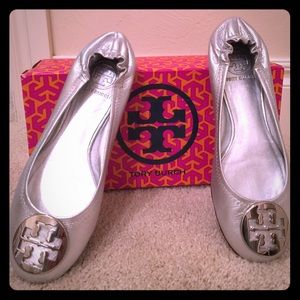 Tory Burch Silver Reva Flats