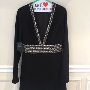 Marciano black embellished deep v mini dress