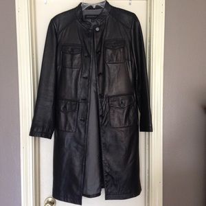 Kenneth Cole Black Tea Length Leather Jacket Sz S