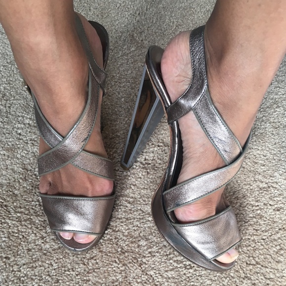 Versace strapped metallic platform heels