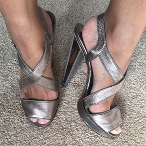 Versace strapped metallic platform heels