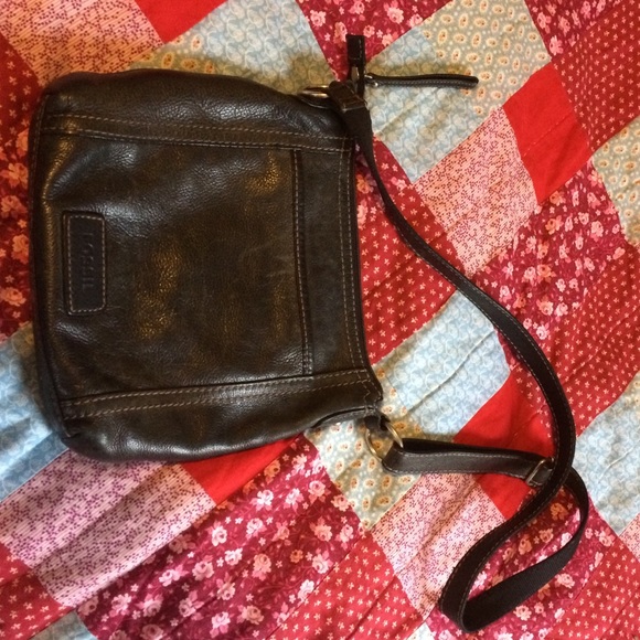 Black leather fossil cross body bag