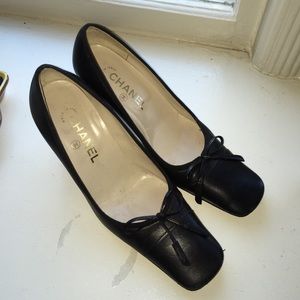Chanel black leather heels, hard to find- size 37