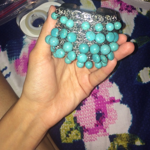 silver and blue bracelet