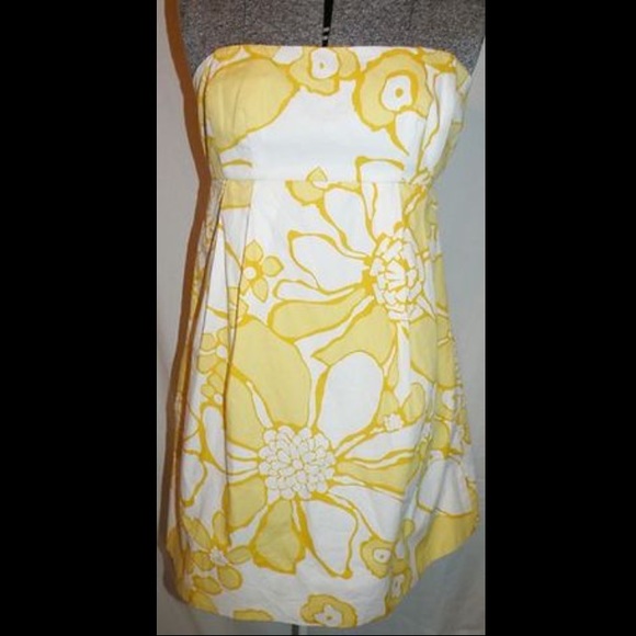 Michael Kors Strapless Yellow Floral Dress